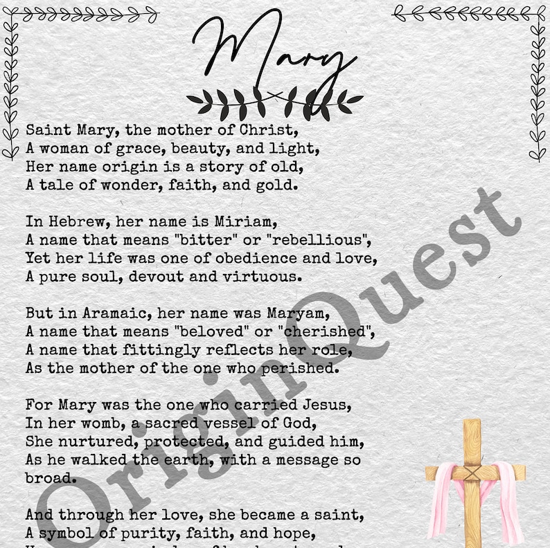 Printable Mary Poem, Name Poem, Digital Poem, Saint Mary Downloadable