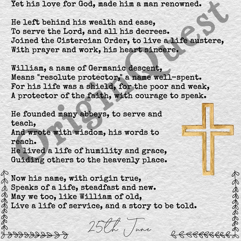Printable William Poem, Name Poem, Digital Poem, Saint William