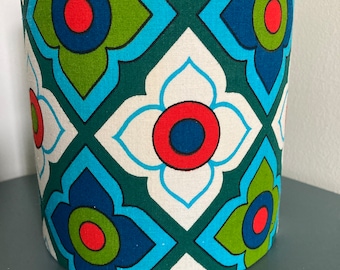 Lampshade green blue white, made with vintage fabric / diameter 15 cm / height 16 cm
