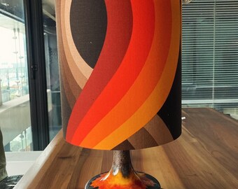 Retro lamp with West Germany base brown orange yellow made of vintage fabric. H47cm D25cm