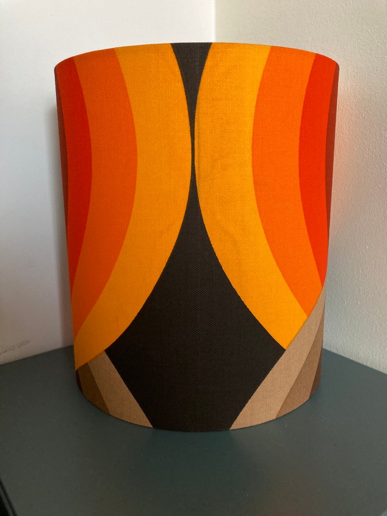 Lampshade brown orange made of vintage fabric. H27cm D25cm image 2