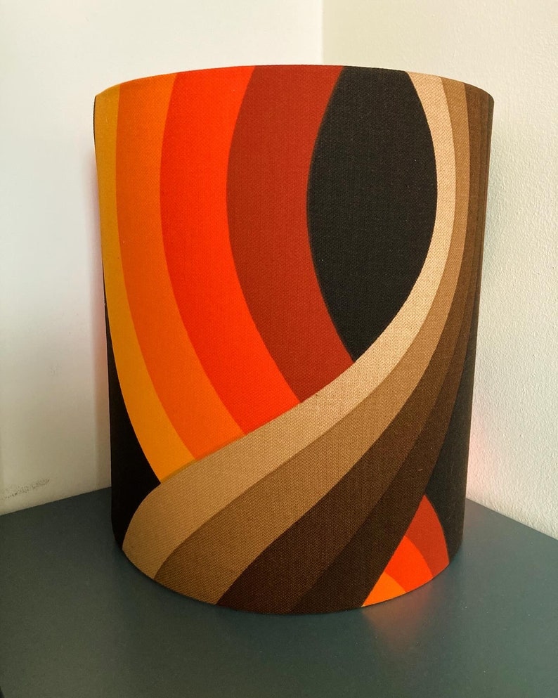 Lampshade brown orange made of vintage fabric. H27cm D25cm image 8