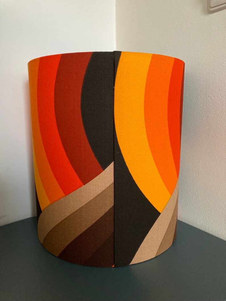 Lampshade brown orange made of vintage fabric. H27cm D25cm image 3