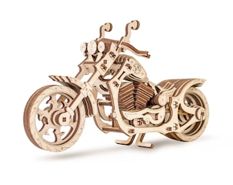 Realistic Cruiser Motorcycle DIY Wooden Modeling Kit,3D Mechanical Puzzle for Teen,Adult,Boy,Wind Up Clockwork Toy,Self Assembly Constructor