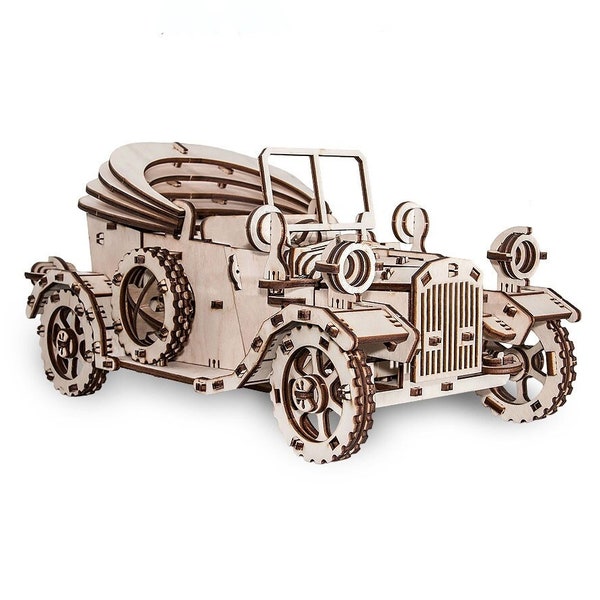 Retro Vintage Car Wooden 3D Mechanical Puzzle, Modeling Kit to Build for Teenagers and Adults, Clockwork Toy, Self Assembly, Birthday gift