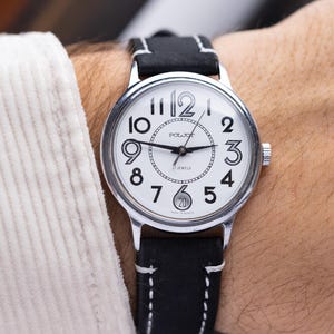 Poljot Vintage Watch, Calendar window, Men&#39;s watch, Rare watch, White dial, Mechanical, Rare Watch, Gift for him, Collectable watch