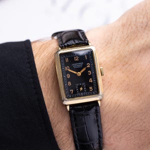 Vintage Junghans Tank German Watch Art Deco Style Cal. 98 from 1950&#39;s Black dial, Vintage Swiss Watch, Mens retro watch, Collectible watch