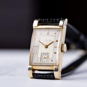 Jaeger-LeCoultre Tank Art Déco vintage, quadrante bicolore, cassa riempita d'oro, anni '40, Swiss Made, raro orologio antico, regalo per lui, da collezione