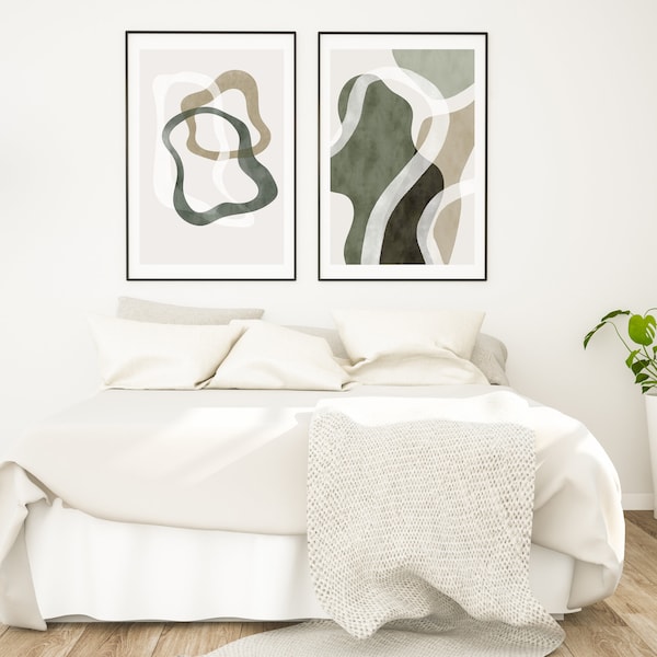 Green abstract wall art, set of 2 abstract prints, minimalist wall art, digital download, luxury prints