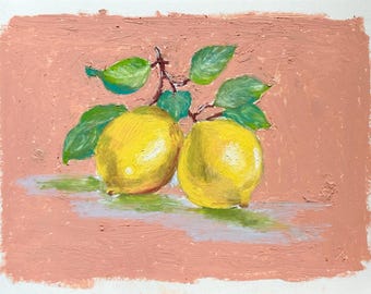 Limoni - Dipinto originale a pastello ad olio su carta