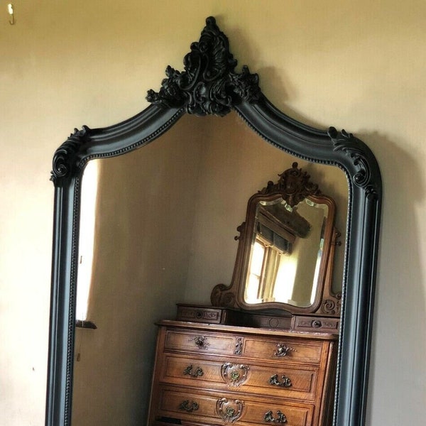 Tall Large Leaner Freestanding Full Length Shabby Chic French Ornate Arch Arched French Black Dress Wall Mirror 7 ft