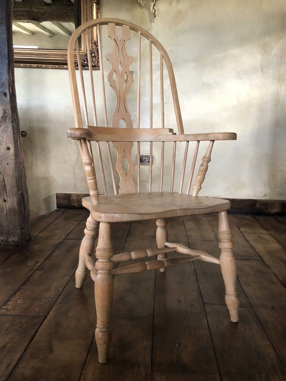 Vintage Light Pine Farmhouse Stick Hoop Back Rustic Country