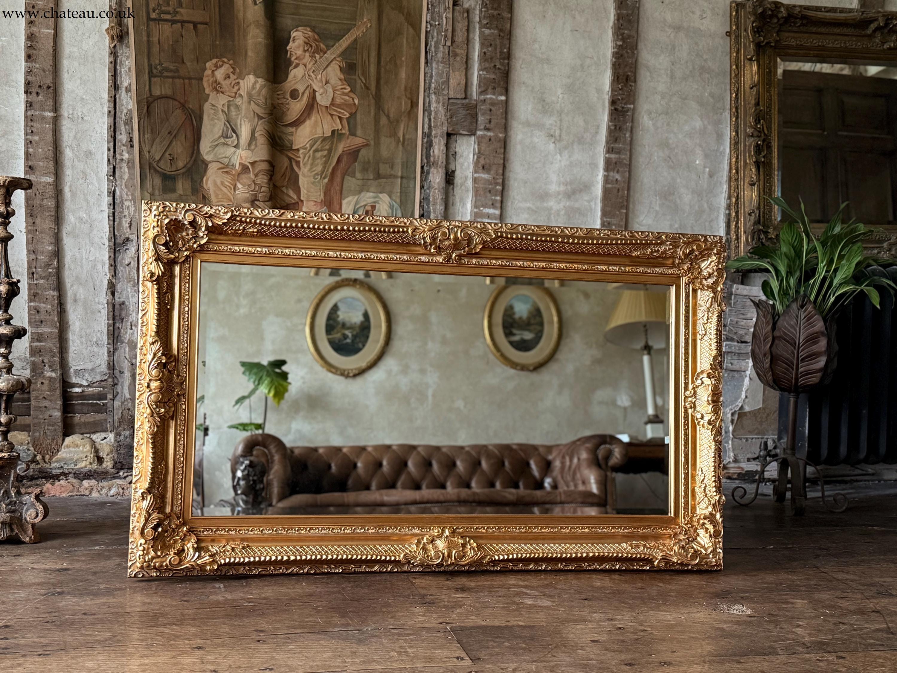 Antique Gold Ornate Large Over Mantle French Statement Wall Mirror