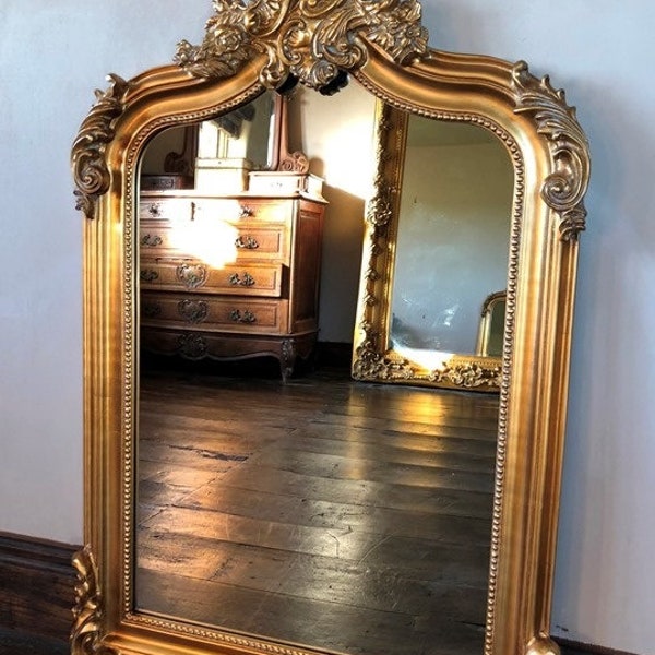 Arch Hand made French Antique Gold Ornate Scroll High Quality Overmantle Dressing Free standing Leaner Wall Mirror 4 ft High