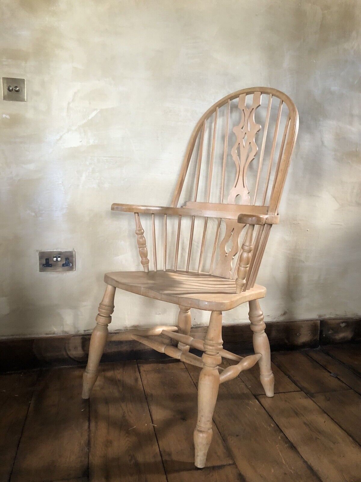 Vintage Light Pine Farmhouse Stick Hoop Back Rustic Country