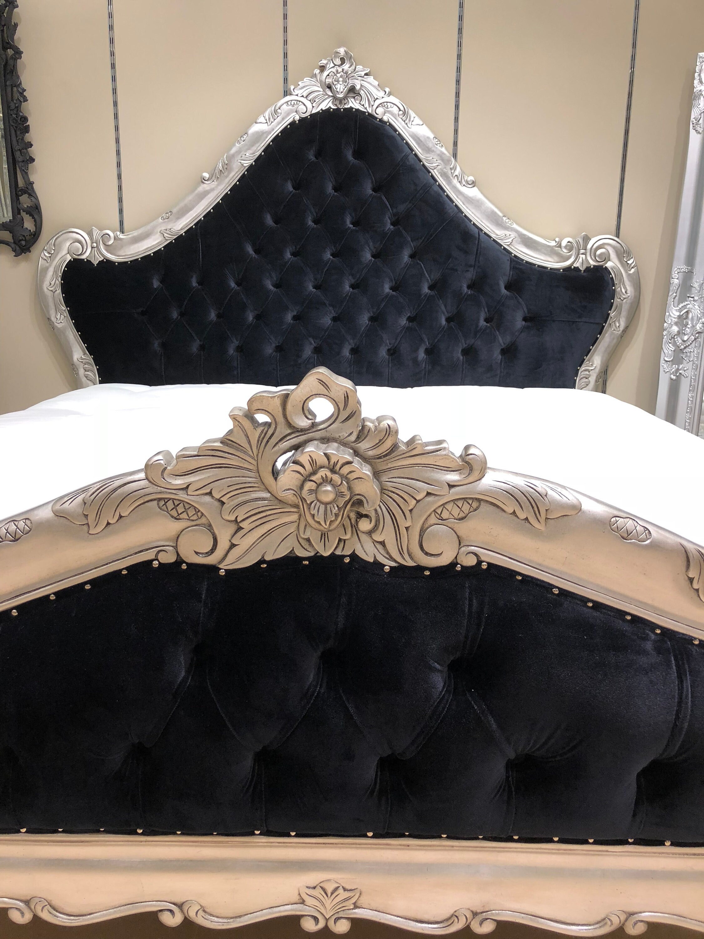 Carved wood 2024 bed frame queen
