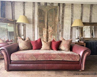 Vintage Tetrad Cleveland 4-Seater Ox Blood Tapestry Leather & Fabric Sofa Daybed