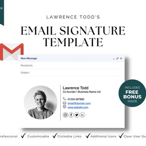 Email Signature Template for Gmail, Apple Mail or Outlook - A modern email signature with clickable links - Customisable & Professional