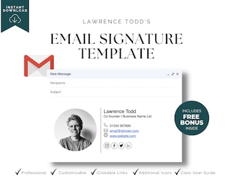 Email Signature Template for Gmail, Apple Mail or Outlook - A modern email signature with clickable links - Customisable & Professional