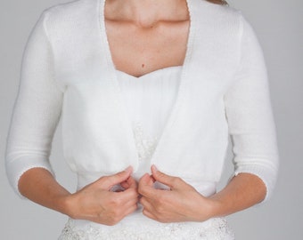 Ariana (not only wedding) Bridal bolero, bridal jacket, white sweater, 3/4 sleeves White **Ready To Ship** XS-XL