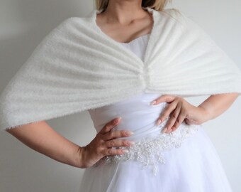 Renfri alpaca (not only wedding) ivory stole, size XS-3XL, bridal topper **Ready To Ship**