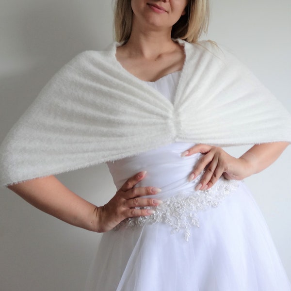 Renfri alpaca (not only wedding) ivory stole, size XS-3XL, bridal topper **Ready To Ship**