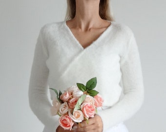 Kopertowiec ivory (not only wedding) Bridal bolero, bridal jacket, white sweater, long sleeves Ivory  **Ready To Ship**