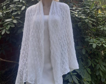 White wedding shawl, Angora shawl, lace stole, knit wedding shawl, lace wedding shawl, bridal shawl**Ready To Ship**