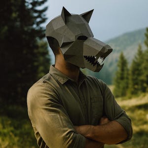 Wolfsmaske SVG, Papiermodell Wolf Maske Vorlage, DIY Hundemaske 3D Muster, Wie erstelle ich Papiermaske, DXF Low-Poly-Maske, Tiermaske pdf, Kostüm