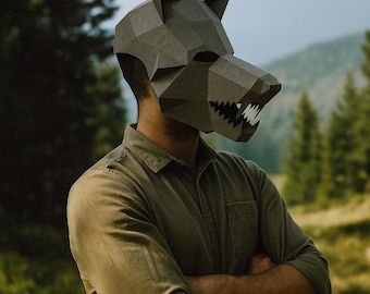 Wolf Mask SVG, papercraft wolf mask template, DIY dog mask 3D pattern, How to make paper mask, DXF low poly mask, Animal mask pdf, Costume