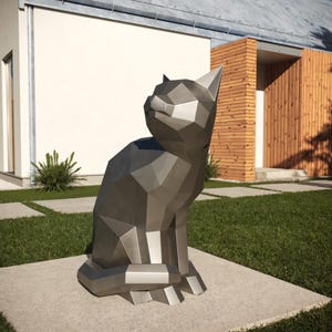 DXF template for Cat metal sculpture, polygonal cat metal model, diy metal sculpture blueprints, 3D cat figure template, lowpoly metal dxf
