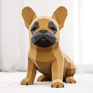 Modello di bulldog francese in cartapesta / Modello di cane in carta 3D SVG + DXF + PDF Cricut / Modello di animale in carta fai da te cucciolo low poly