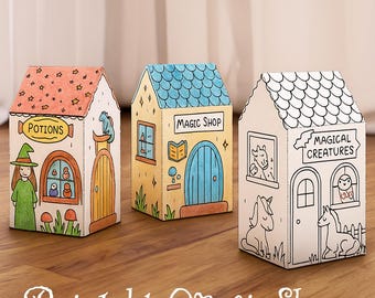 Paper Houses Magic Shops printable, Papercraft houses templates, Paper craft cut, Coloring pages book, DIY craft for kids, 3D paper models