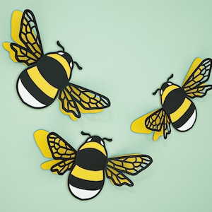 SVG bumblebee template, layered bee DXF bundle for compositions, paper pattern for Cricut and Silhouette, pdf, png, ai, craft 3D wall decor