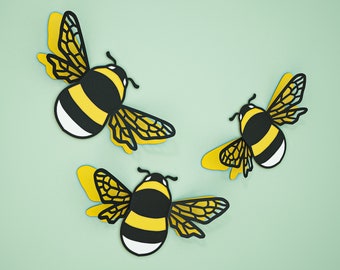 SVG bumblebee template, layered bee DXF bundle for compositions, paper pattern for Cricut and Silhouette, pdf, png, ai, craft 3D wall decor