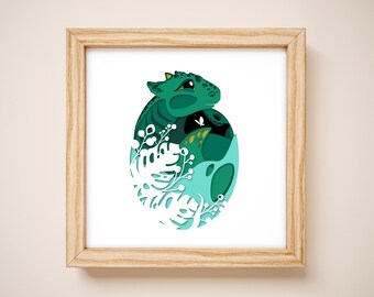 Paper cut Dinosaur in the egg template, Dragon shadow box SVG, light box dxf pattern, 3D layered PDF print, DIY papercut art, lizard, snake