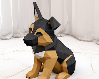 Papercraft dog German Shepherd template | 3D paper craft dog SVG + DXF + PDF template Cricut | diy Puppy low poly papercraft model A4 kit