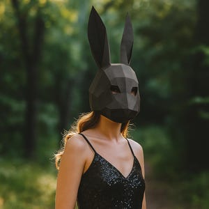 Rabbit mask SVG template, papercraft mask, paper craft bunny mask, 3D low poly mask, DIY origami gift animal, how to make paper mask, cricut