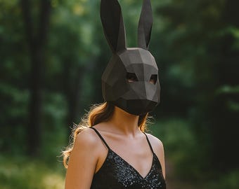 Rabbit mask SVG template, papercraft mask, paper craft bunny mask, 3D low poly mask, DIY origami gift animal, how to make paper mask, cricut