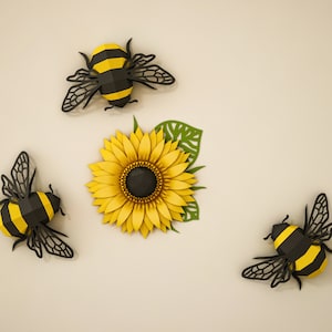 Bourdon et fleur modèle SVG + DXF + PDF, projet d'abeille artisanale en papier, modèle 3D, cricut, tournesol bricolage pour machine de découpe, art découpé en papier
