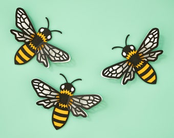 3D Bee - paper SVG template, layered papercraft bee, DIY papercut craft gift , paper cut pattern for Cricut and Silhouette Cameo, DXF, pdf.