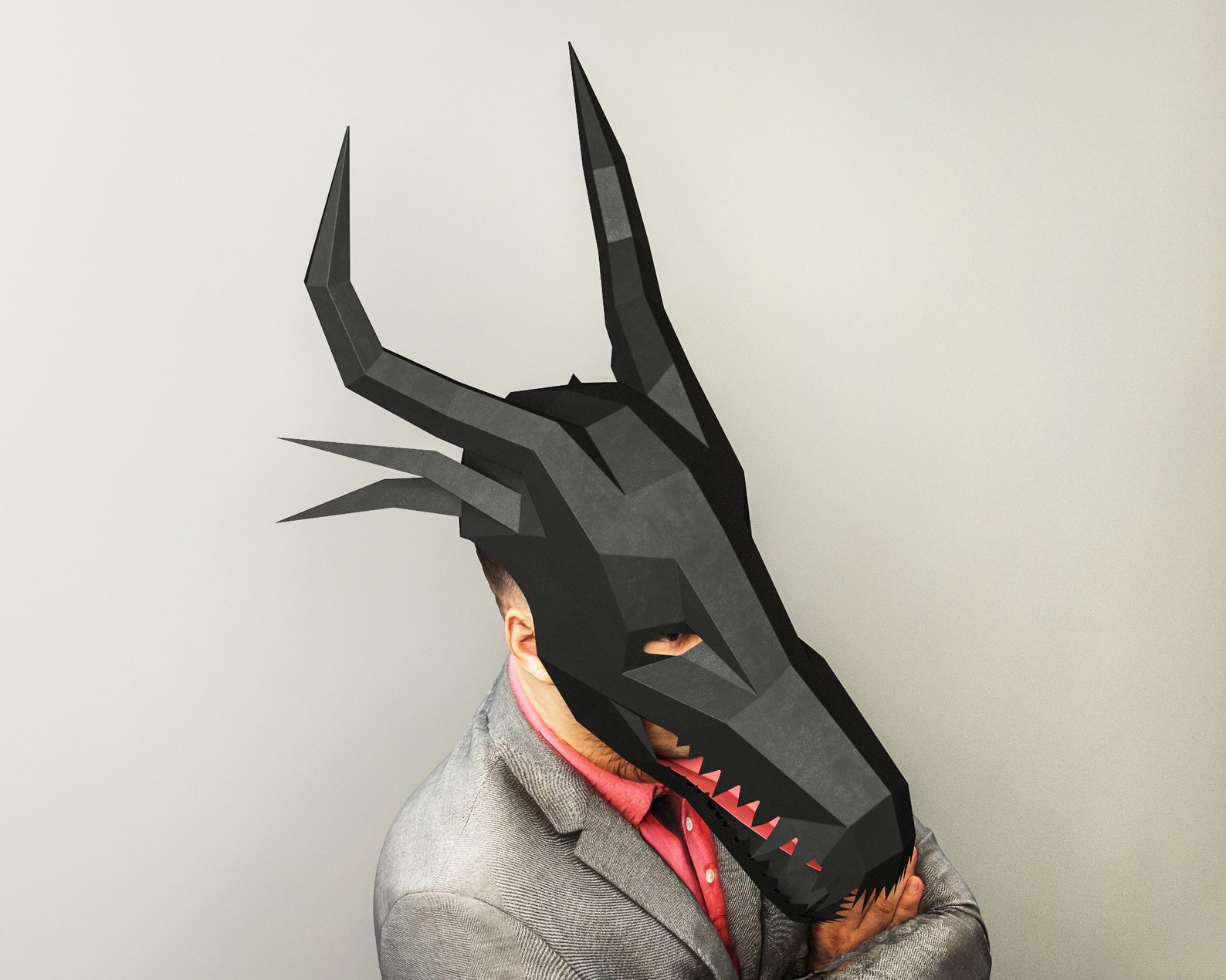 Dragon Mask Template SVG, Papercraft Mask, DXF Low Poly Paper Mask, 3D ...