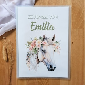 Personalisierte Zeugnismappe Mädchen Pferd floral Zeugnismappe mit Namen Einschulung Geschenk Zeugnis Geschenkidee Einschulung Schulstart