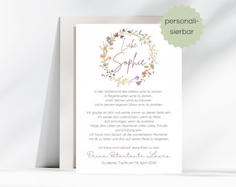 Patenbrief Taufe Wildflower personalisiert, Taufbrief, Geschenk Taufe Patenkind personalisiert, Patenurkunde Taufe, Taufgeschenk Mädchen