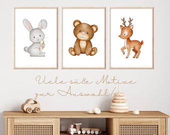 Waldtiere Poster, Wandbilder Set oder einzeln A4 A5, Bilder Kinderzimmer Waldtiere, Poster Kinderzimmer, Geschenk Kinder Babyzimmer Wanddeko