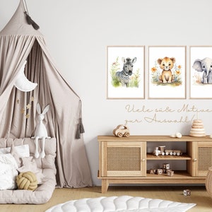 Poster Safari Kinder Wanddeko Kinderzimmer Safari Wandbild Kinderzimmer Safari Bilder Kinderzimmer Safari Geschenk Babyparty Löwe Poster