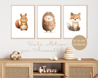 Forest Animals Poster, Set or Individual, Pictures nursery Room Forest Animals, Poster nursery Forest Animals, Nursery Deco, Birth Gift
