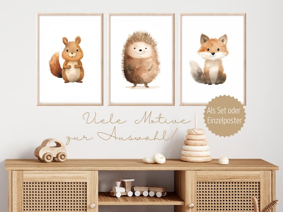 Kinder Poster Waldtiere Set Bilder Kinderzimmer Waldtiere Wanddeko Poster Kinderzimmer Waldtiere Babyzimmer Deko Geschenk Geburt neutral
