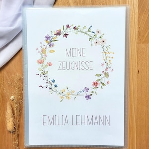 Personalisierte Zeugnismappe Mädchen Blumen Zeugnismappe mit Namen Einschulung Geschenk zum Zeugnis Geschenkidee Einschulung Schulstart