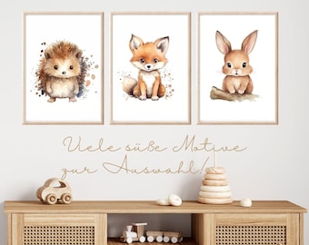 Waldtiere Poster, Wandbilder Set oder einzeln A4 A5, Bilder Kinderzimmer Waldtiere, Poster Kinderzimmer, Geschenk Kinder Babyzimmer Wanddeko